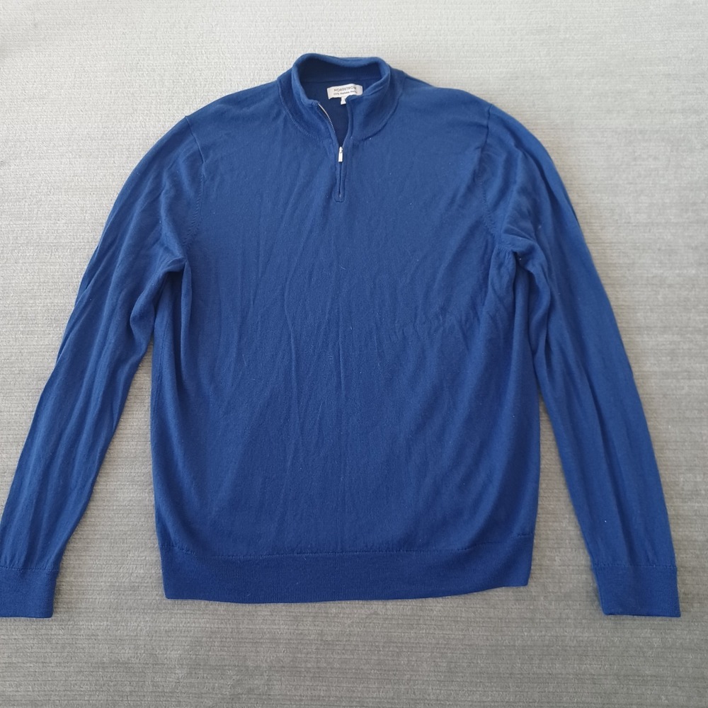 Nordstrom Sweater Mens 2XL Blue 100%‎ Merino Wool 1/4 Zip Mock Neck Pullover
